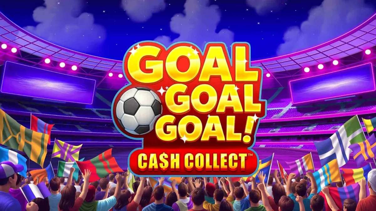 Tampilan visual slot Goal Goal Goal: Cash Collect dengan tema stadion sepak bola yang meriah.
